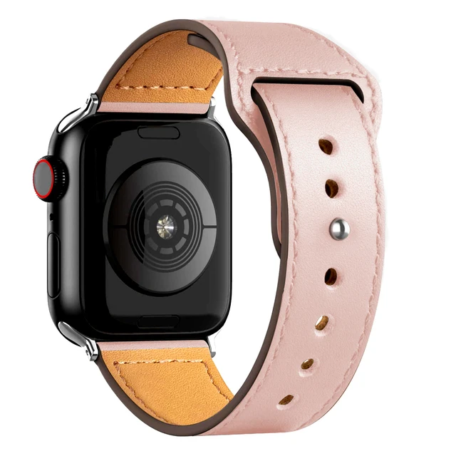 Leather strap For Apple watch band 44mm 40mm 42mm 38mm correa 44 mm wrist watchband Accessories bracelet iWatch serie 3 4 5 6 se 5 pink