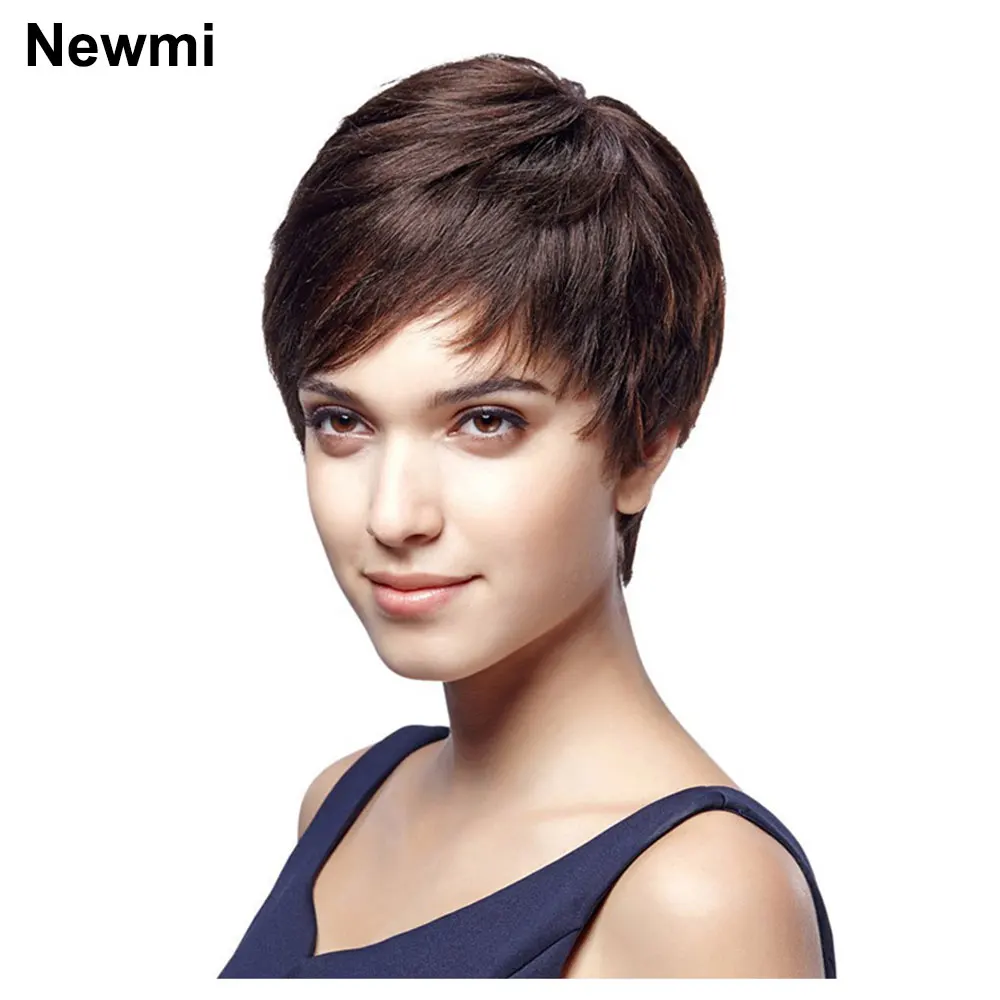 

Short Brown Wig Pixie Cut Wigs Human Hair Newmi Short Pixie Wigs Capless Full Machine Wear and Go Glueless Beginner Friendly Wig