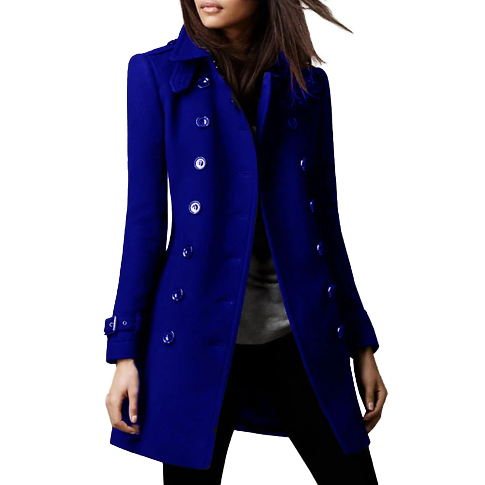 Women Autumn Winter Long Sleeve Double Breasted Lapel Overcoats Faux Wool Coat Trench Jacket Fashion Female Solid Long Parka