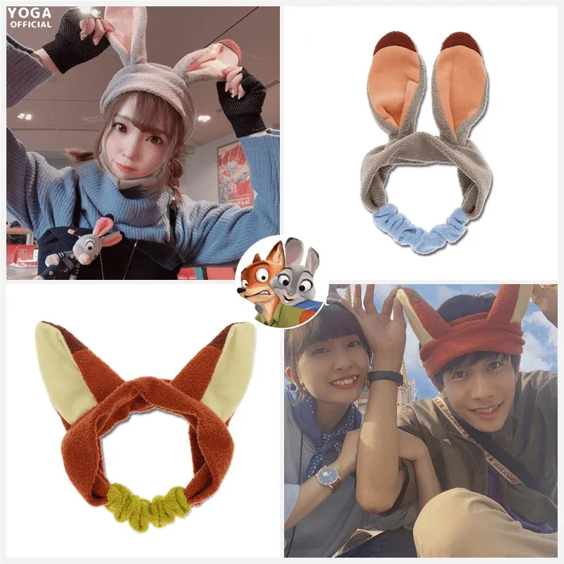 Disney Zootopia Judy Nick Wash Face Hair Holder Hairbands Soft Animal Ears Headband Women Girls Turban Fashion Hair Accessories animal ears headband