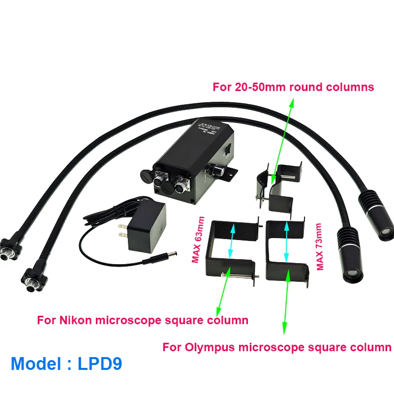 Lapsun 6W 6500K 855mm 확장 튜브 듀얼 LED 구즈넥 라이트 일루미네이터 램프 현미경 카메라용 편광 렌즈 반사 방지