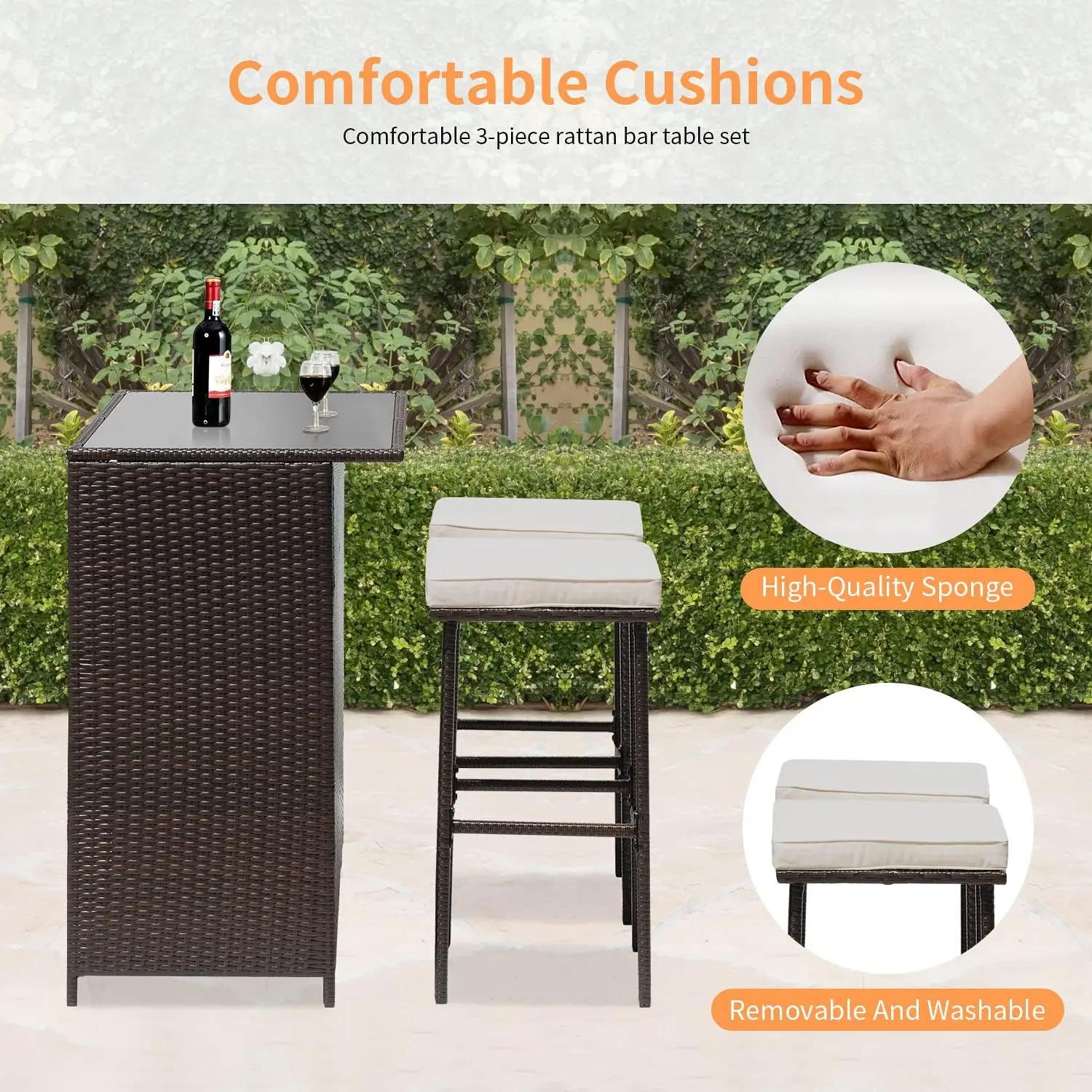 Wicker Patio Furniture 3 Piece Patio Set Chairs Wicker Outdoor Rattan Conversation Sets Bistro Set Coffee Table