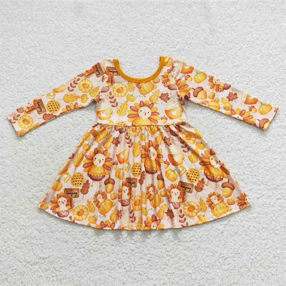 

Wholesale Baby Girls turkey Twirl Dress Children Pumpkin Pie Clothing Long Sleeves Kids Infant Thanksgiving Toddler Fall Clothes
