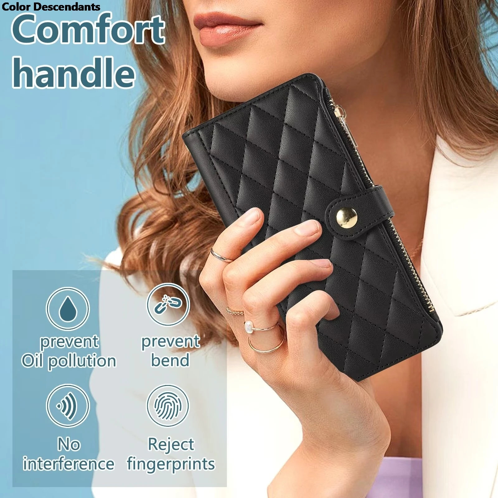 Zipper Leather Crossbody Wallet Case with Multi-Card Holder