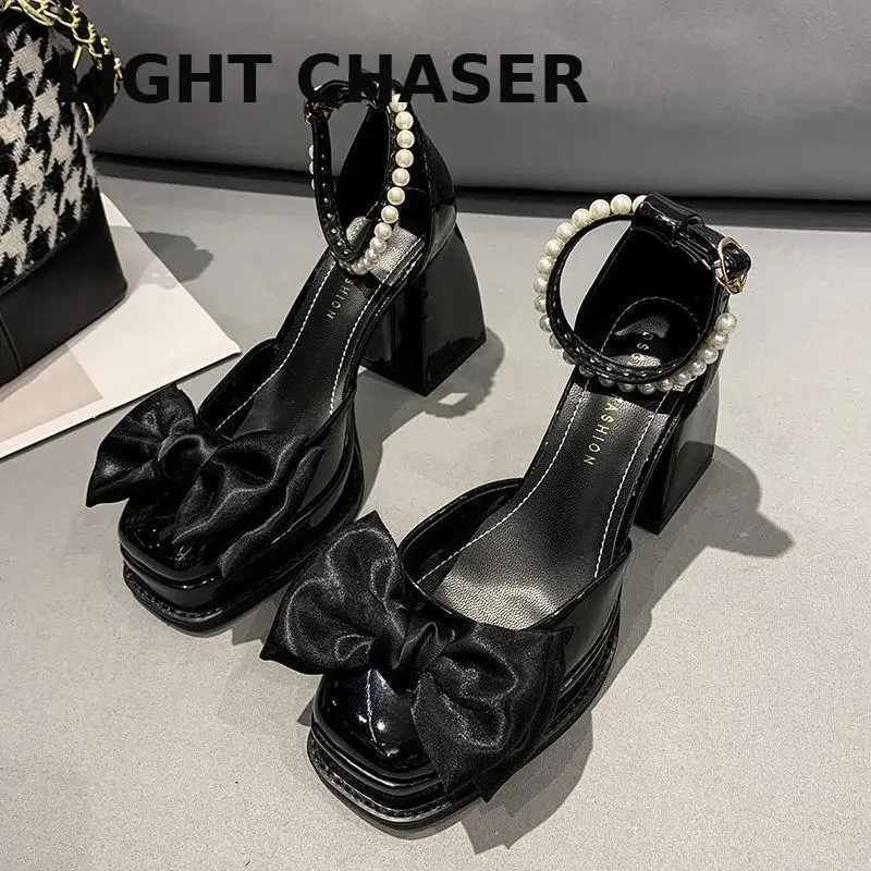 Brand Designer Pumps Luxury Crystal Buckle Spring Summer Female Party Runway Shoes Mary Jane Round Toe High Heels Women Sandal