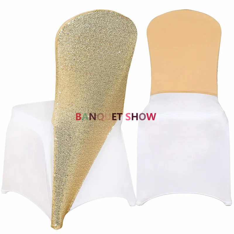 New Desgin Gold Spandex Chair Cap \ Hood  Back Sequin Chair Sashes Fit For banquet Chair Cover Decorations