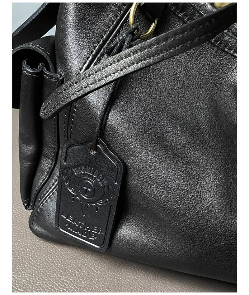 Outdoor-Tagesreise-Designer, handgefertigt, echtes Leder, schwarze Damen-Umhängetasche, lässig, natürlich, weich, echtes Rindsleder, Unterarmtasche – Detail 18