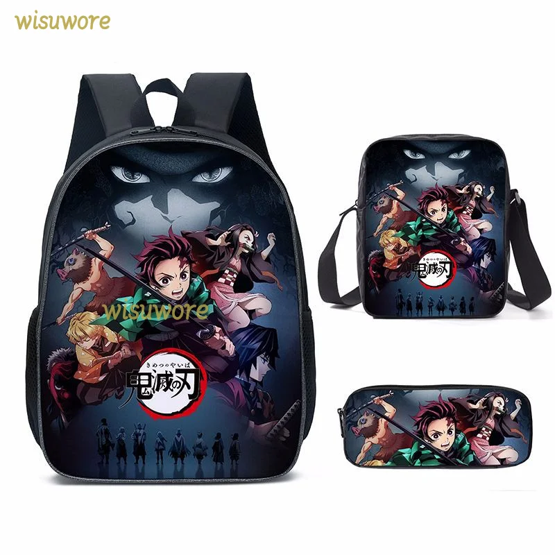 cat woman costume Demon Slayer Anime Backpack Kimetsu No Yaiba Bags Kamado Tanjirou Student School Bags for Girls Boys Three-Piece Notebook Bag naruto outfits Cosplay Costumes