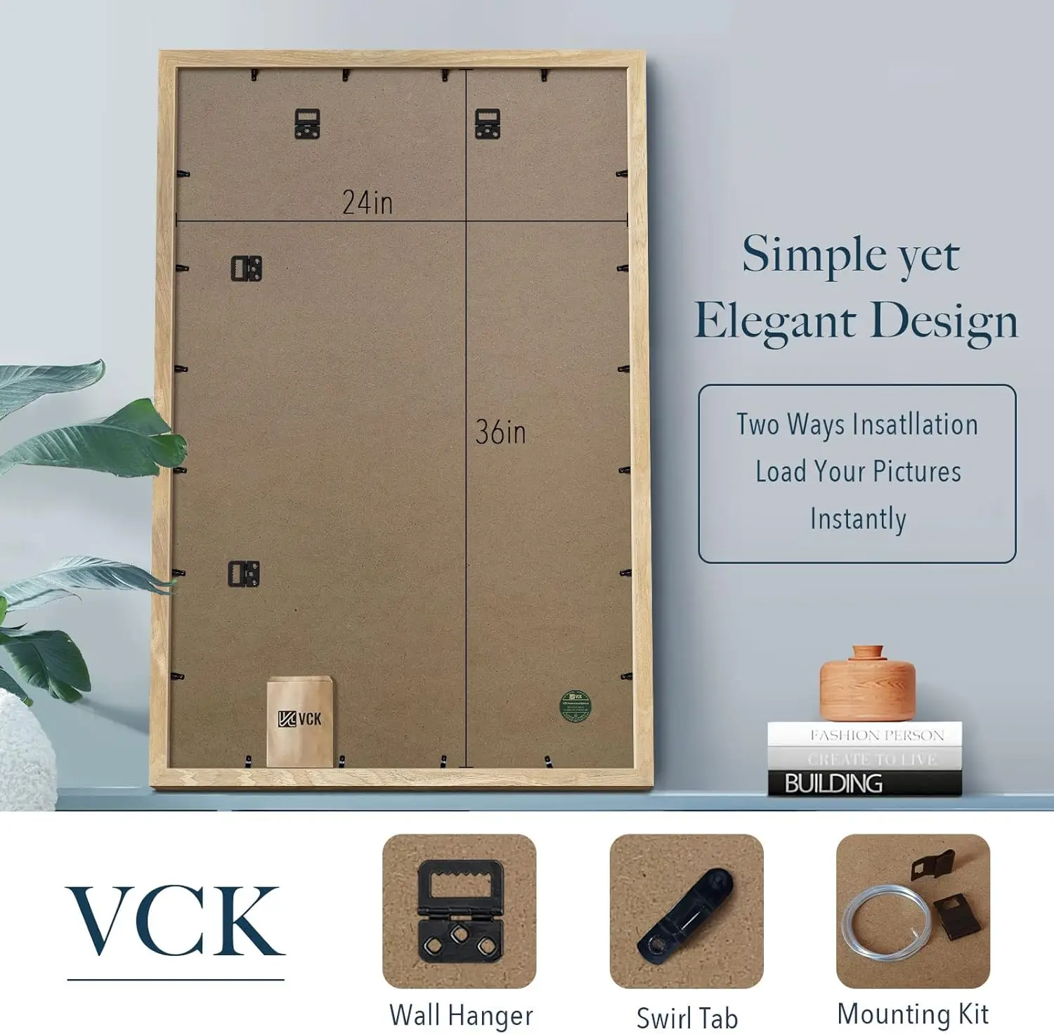 24x36 Poster Frame Set of 3 - Natural Solid Wood, Exclusive Wood Grain Picture Frame, Wall Hanging