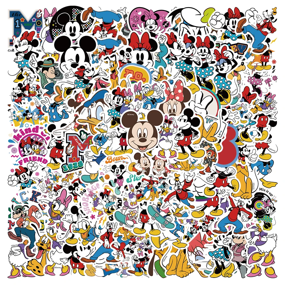 50/100pcs mickey myš minnie myš pluto nálepky kreslený roztomilá obtisky pro děti notebook brašnářské zápisníku jízdní kolo láhev nálepka