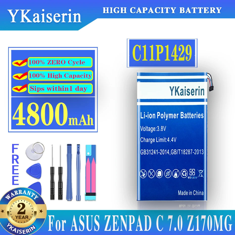 

YKaiserin For ASUS Zenpad C7.0 Battery For ASUS Z710 Zenpad C7.0 Z710C P01Z Z170MG Z710CG C11P1429 4800mAh