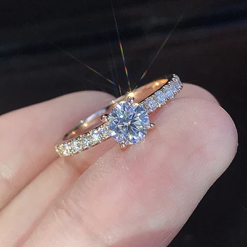 Huitan Classic 4 Claws Design Round Zirconia Women Wedding Engagement Rings 3 Colors Available Low-key Bridal Jewelry Hot Sale 1