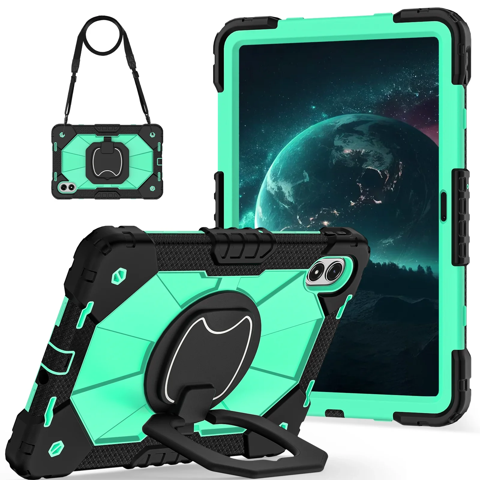 Heavy Duty Shockproof Tablet Case with Stand & Shoulder Straps - Silicone + PC