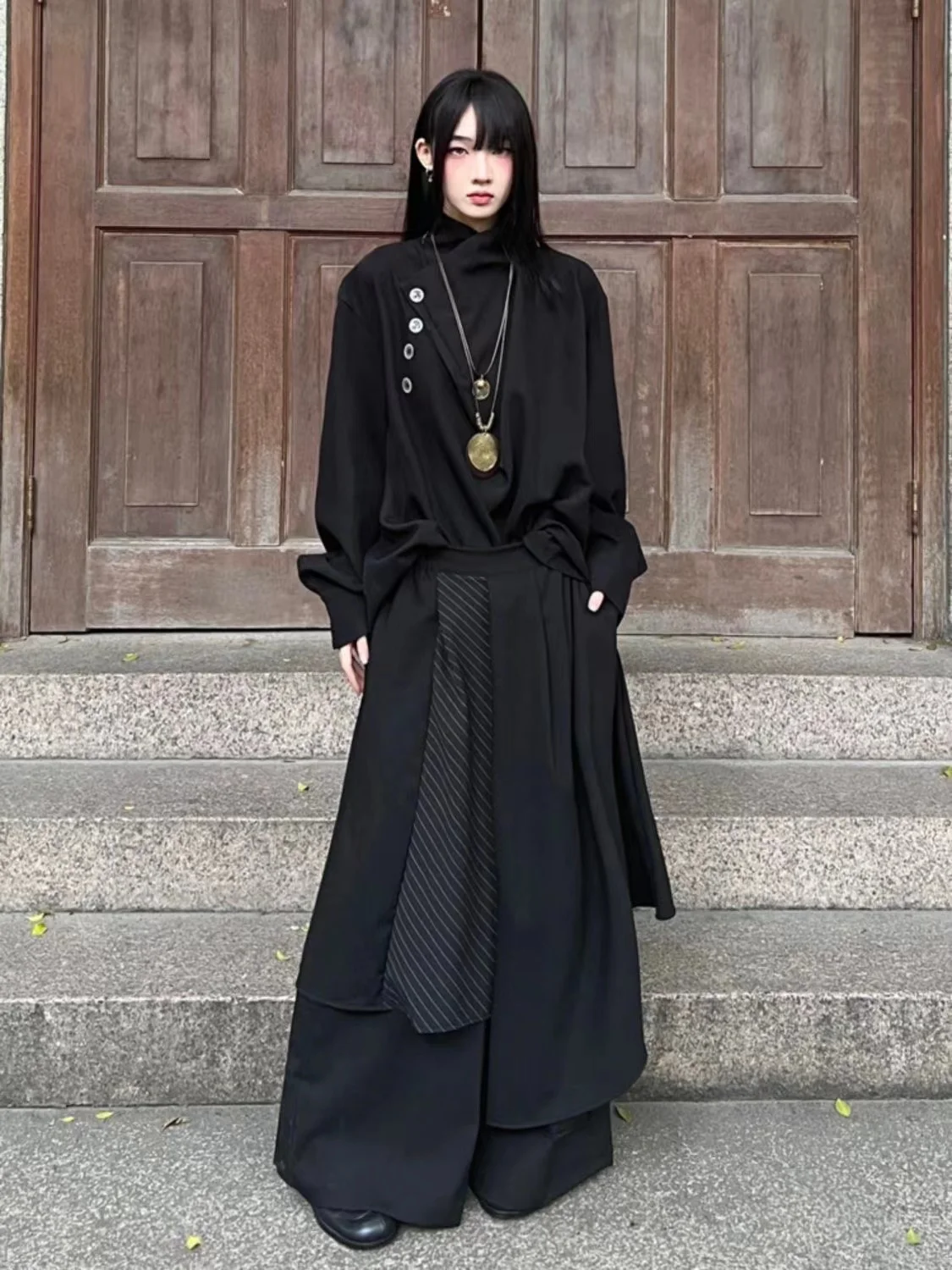 Chinese Style Men's Black Suit Fake Two-piece