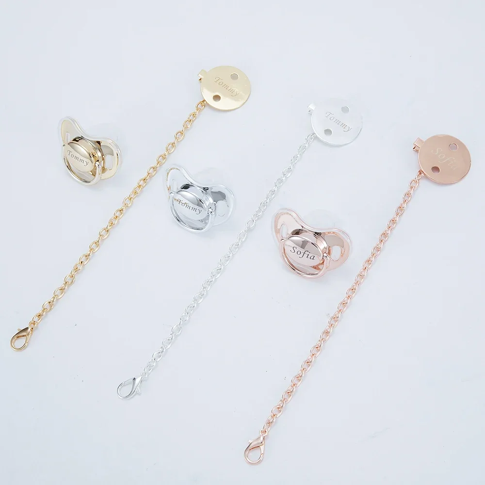 MIYOCAR personalized bling golden rose red pacifier and pacifier clip dummy BPA free gift for new born baby shower silicone pacifier
