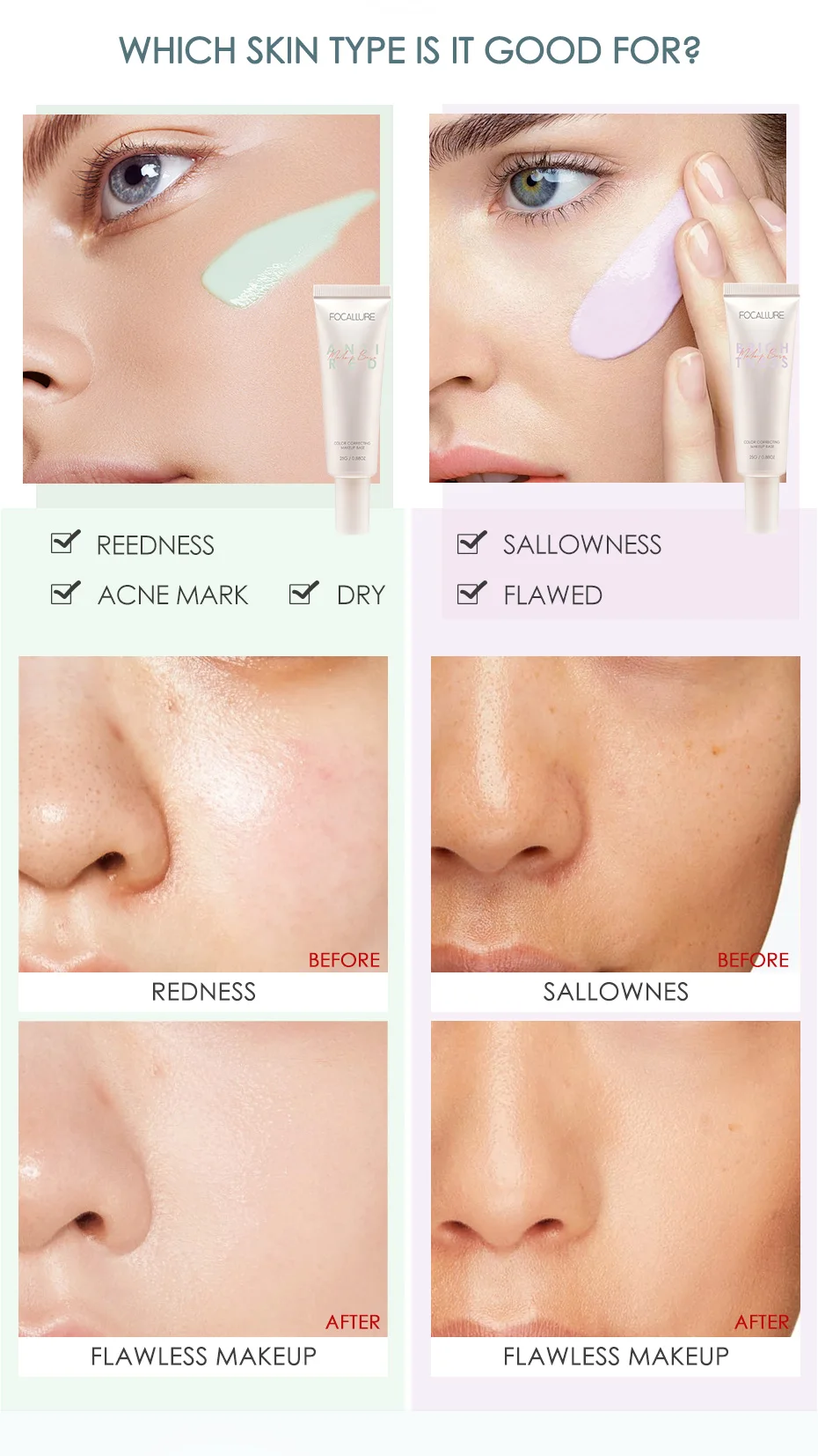 Description Picture 3 of itemFOCALLURE Face Primer Moisturizing Cream Before Makeup Lasting Oil-control Corrector For Skin Color Redness Dullness Acne Fixer