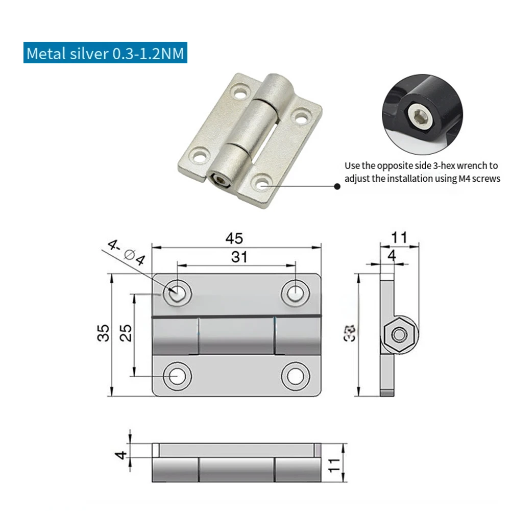 Description Picture 4 of item2PCS Free Stop Positioning Stop Flat Hinge Adjustable Torque Damping Hinge Shaft Bisagras Plegables Dobradicas Para Moveis Hinge