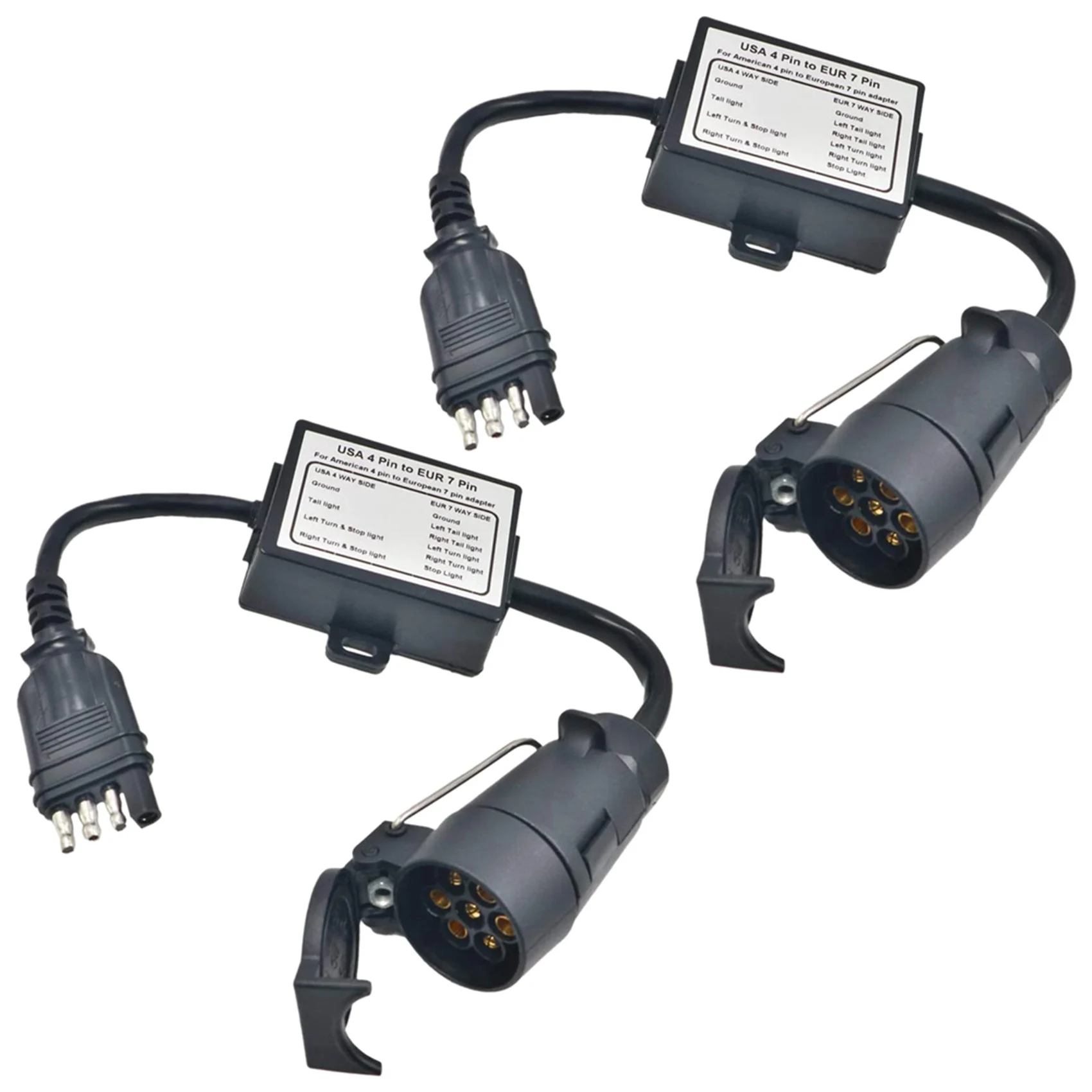 

2X US to Europe Trailer Light Converter 4 Way Flat Socket (American Vehicle) to 7 Way Round Socket (European Trailer)
