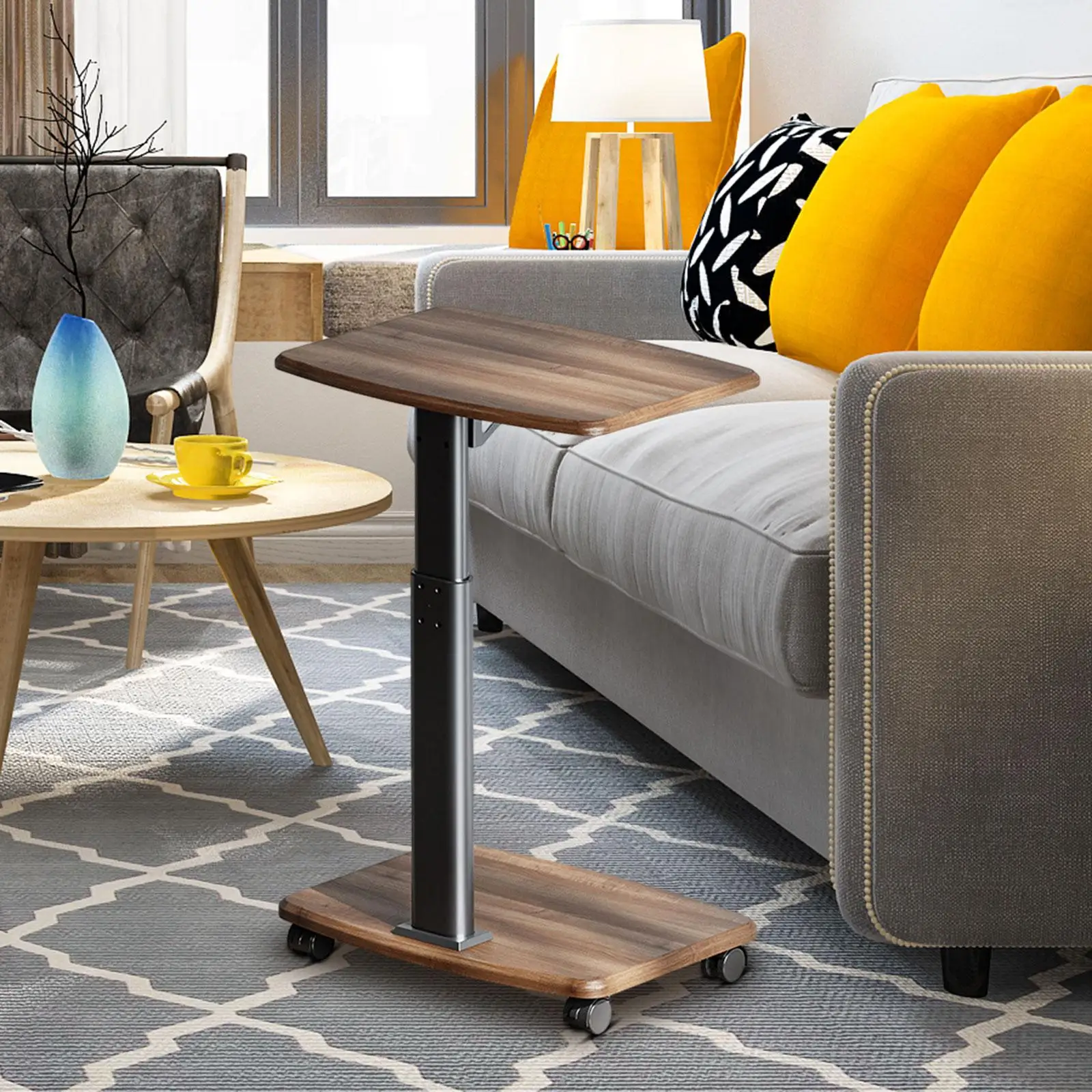 

Столик-поднос для дивана, прикроватный столик в скандинавском стиле, деревянный фермерский столик с роликами, Офисная полка для хранения, диван, журнальный столик