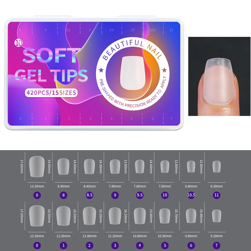 420 Stück Weiche Matte Mandelförmige Nagelspitzen, Voll Transparent, Soak-Off-Gel, Kurze T-Form, Runde Ovale Kapselspitzen für Nagelkunst-Dekoration – Detail 15
