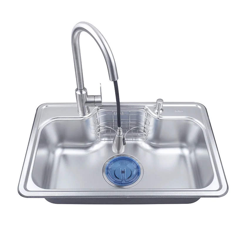 อ่างล้างจานสแตนเลส 304 ผิวลายนูน ขนาดใหญ่ ช่องเดียว แบบรวมอเนกประสงค์ พร้อมอ่างล้างผัก 7548 1