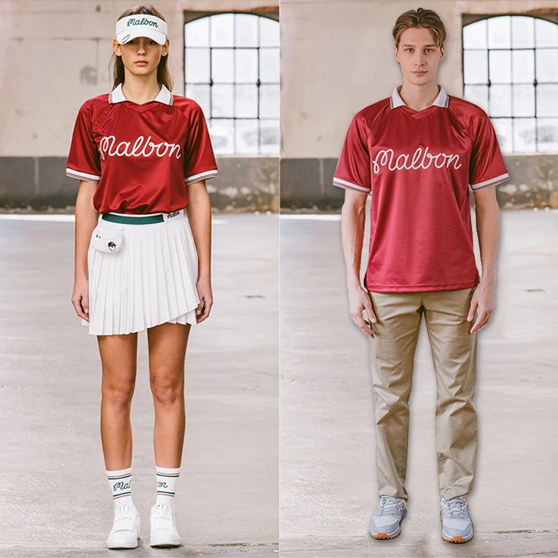 Malbon Golf Men And Women Couple Summer Lapel Polo Shirt Golf Loose