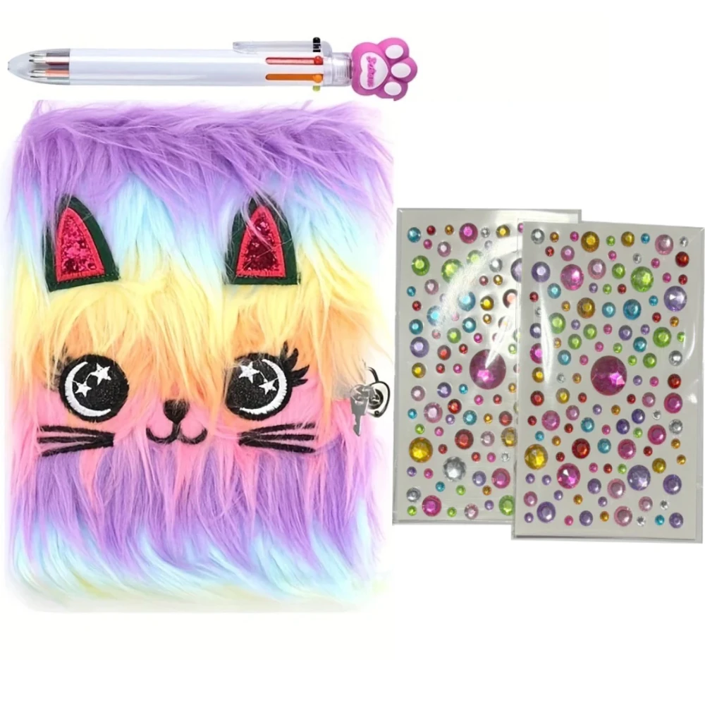 A5 لطيف أفخم المفكرة الكرتون القط دفتر مذكرات مع قفل ومفاتيح 160 صفحة مبطنة فتاة هدية مذكرات كتاب دراسة القرطاسية المدرسية