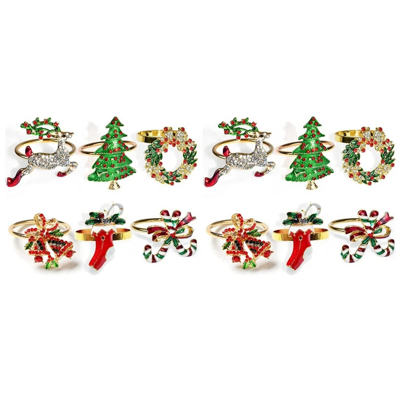 Christmas Napkin Rings Sets Of 12 Pcs, Gold Napkin Ring Holders Metal