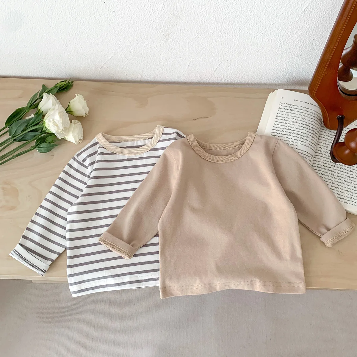 Infant Casual Tops Boys Striped Long Sleeves T-shirt O-neck Pullover Bottoming Shirt Girls Cotton Undershirt