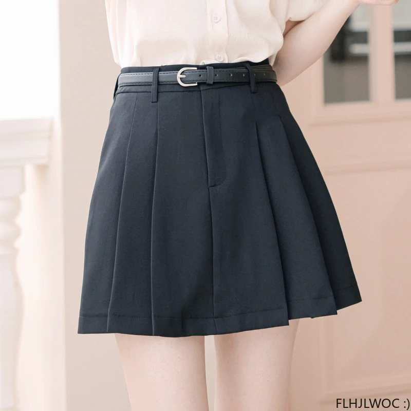 

Student Skirt Chic Japan Girls Korea Style Cute Sweet Women Formal High Waist A Line Belt Pleated Mini Short Skirts