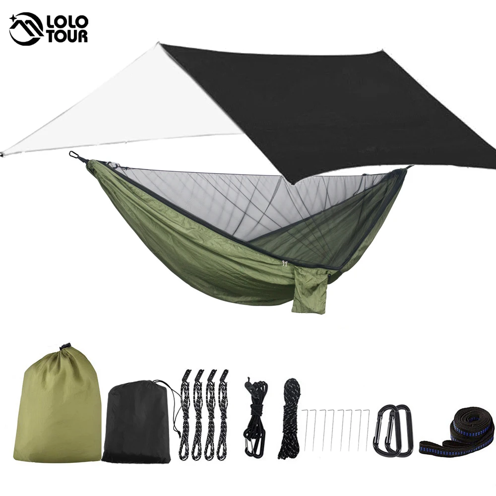 Amaca Da Campeggio Con Telo Antipioggia 118 ''* 118'' E Cinghie Per Tende Con Zanzariera Amaca Portatile Singola Doppia In Nylon Con Paracadute