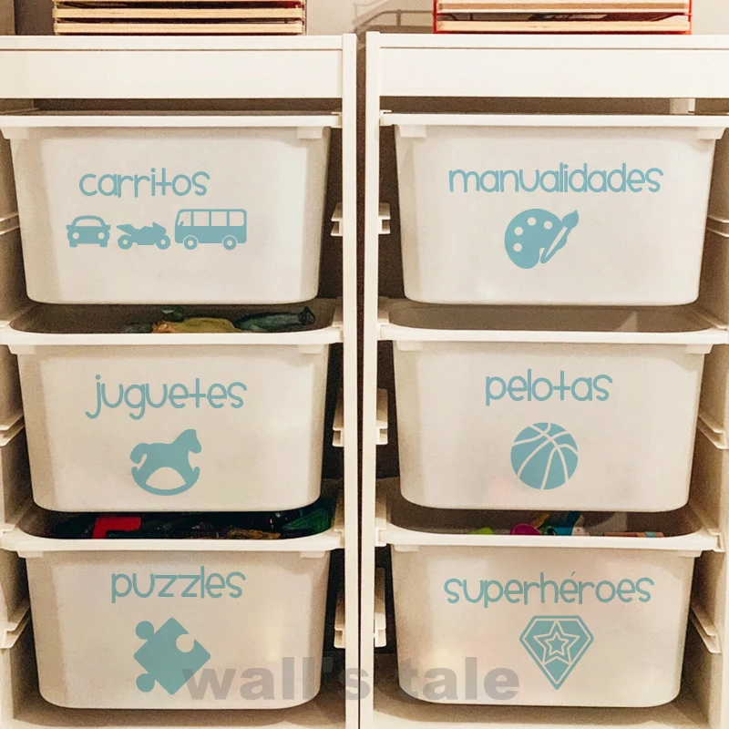 Spanish Girls Boys TOY LABELS Vinyl Sticker Etiquetas Español Niños Pegatina Etiquetas en Español Niñas Playroom Toy Bin Label