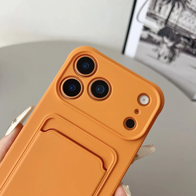 Vibrant Cosmic Orange Push Card Slot Wallet TPU Phone Case - Stylish Protective Back Cover