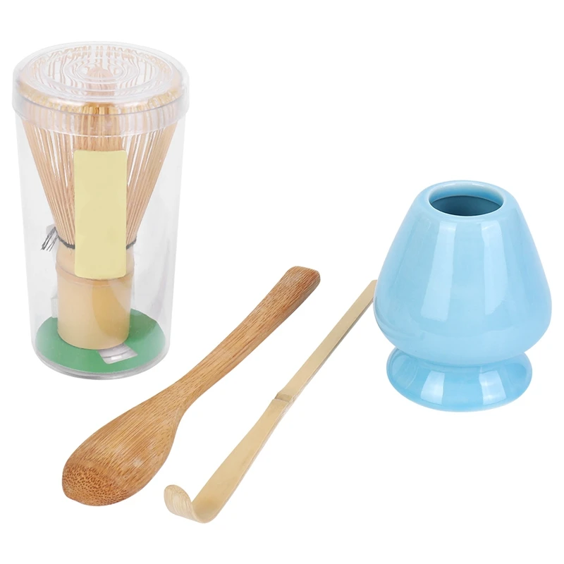 

Whisk Set Bamboo Tea Set of 4 Including 100 Prong Whisk (Chasen), Traditional Scoop (Chashaku), Tea Spoon, Whisk Holder