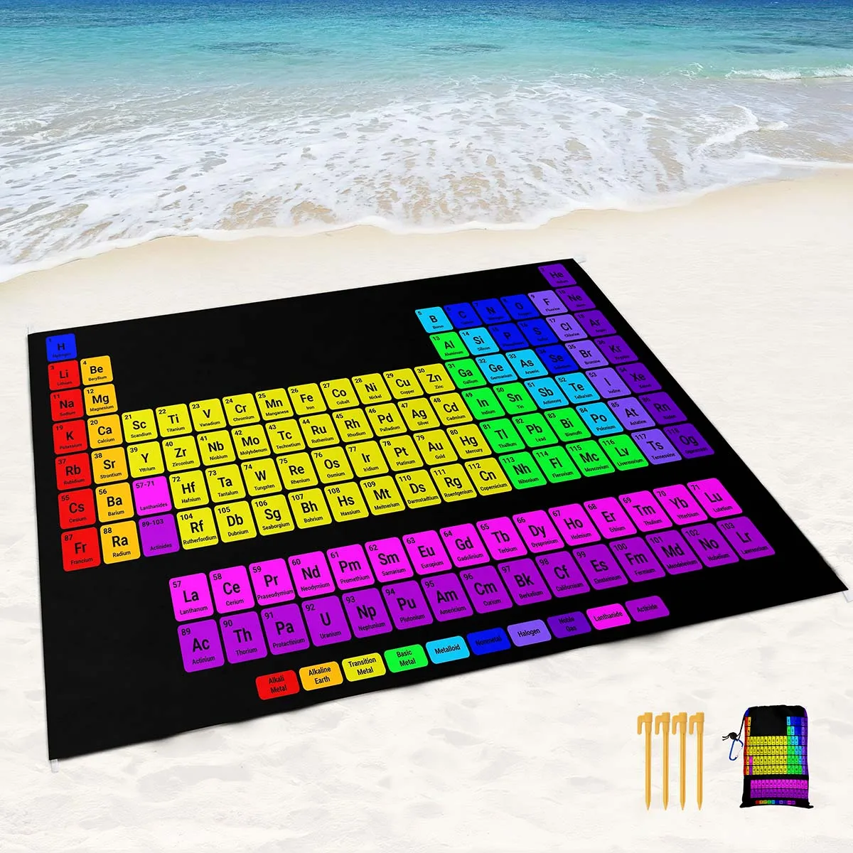 【中古】HODIKA 防水 砂が付きにくい ビーチブランケット 79 x 83インチ 地面用杭 カラビナクリップ ポケット 反射ケース 屋外ブランケット 中古】HODIKA 防水 砂がにくい ビーチブランケット 79 x 83