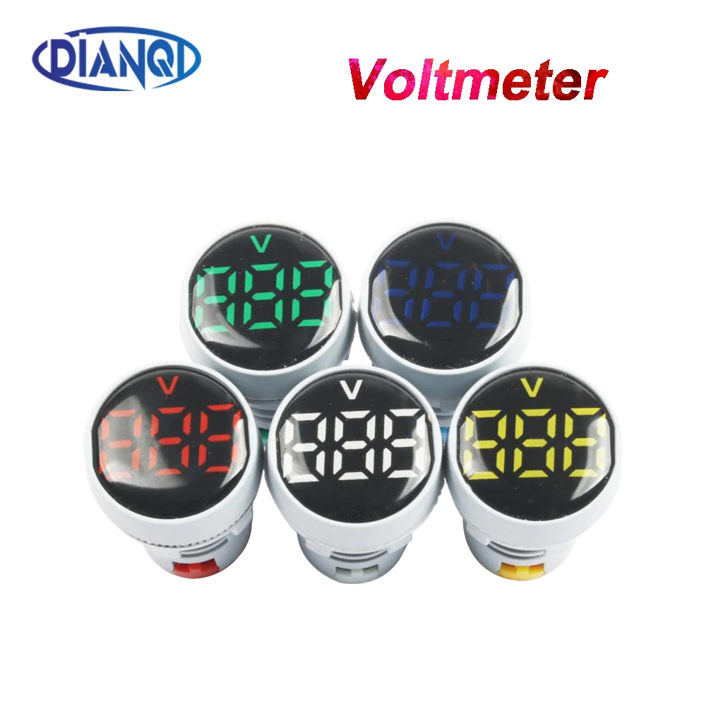 

22mm AC20-500V LED Mini Round Voltmeter voltage meter indicator pilot light Red Yellow Green Blue White digital