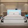 California King Bed Frame with 4 Storage Drawers Underneath, Upholstered Platform Bed with Artificial Leather Headboard 1
