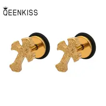 

QEENKISS EG850 Fine Jewelry Wholesale Fashion Woman Man Wedding Birthday Gift Cross Titanium Stainless Steel Stud Earrings 1PC