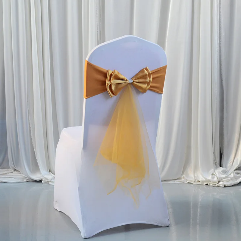 

10Pcs/lot Party Banquet Bow Ties Chair Sashes Elastic Tie Free Flower Bow Band Decorative Chair Knot Cover Wedding Chair Sashes