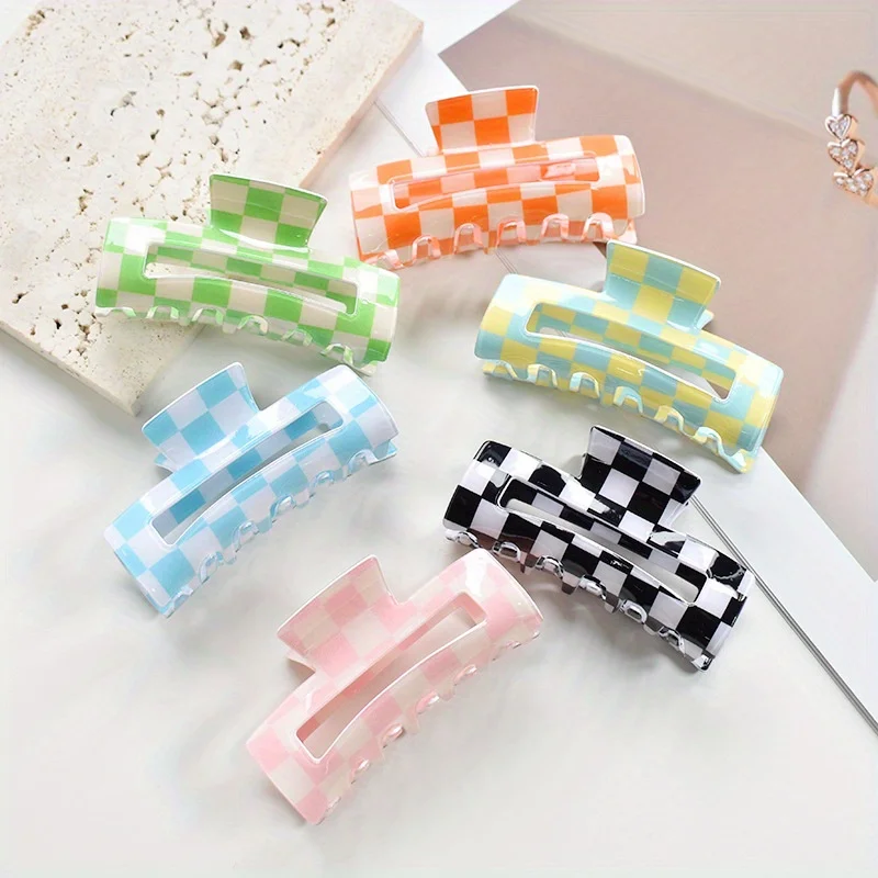 Koreanische Haarklammer – karierter französischer Vintage-Schnappclip, minimalistisches Haar-Accessoire für Frauen – Detail 1