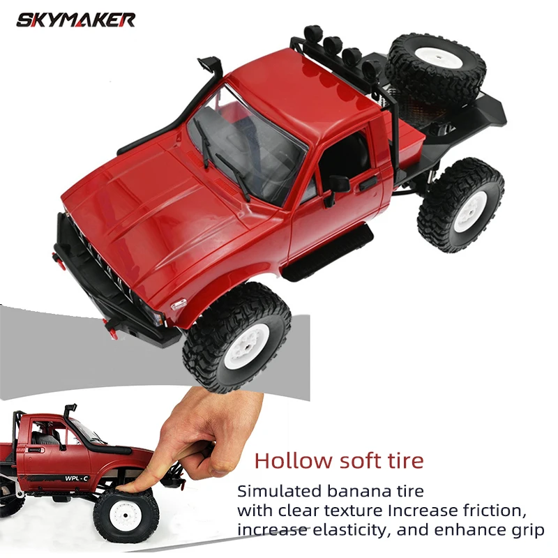 ミニオフロードrcトラック,wpl c14,1:16, 2.4g,2ch,4wd,メタル