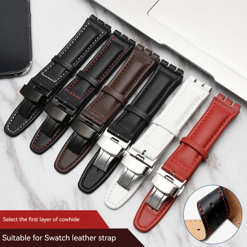 

Ремешок из натуральной кожи для Swatch YCS YAS YGS series, браслет для часов 17 мм 19 мм из нержавеющей стали, мужские аксессуары для часов