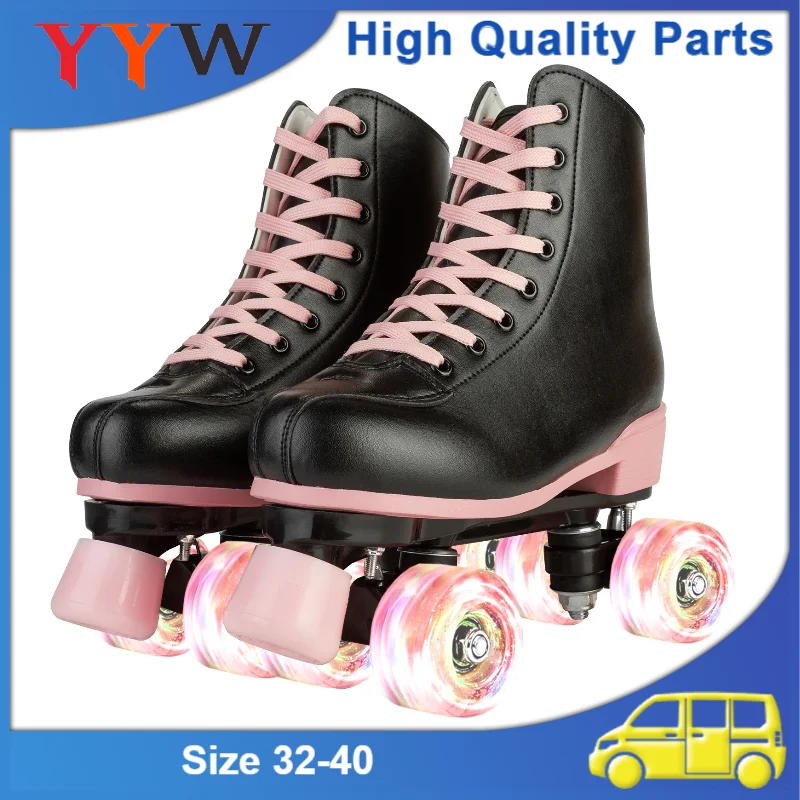 Flashing Roller Skates Size 32-40 Women Double Row Quad Skate Shoes 4 Wheels Sneakers Adult Outdoor Skating Training