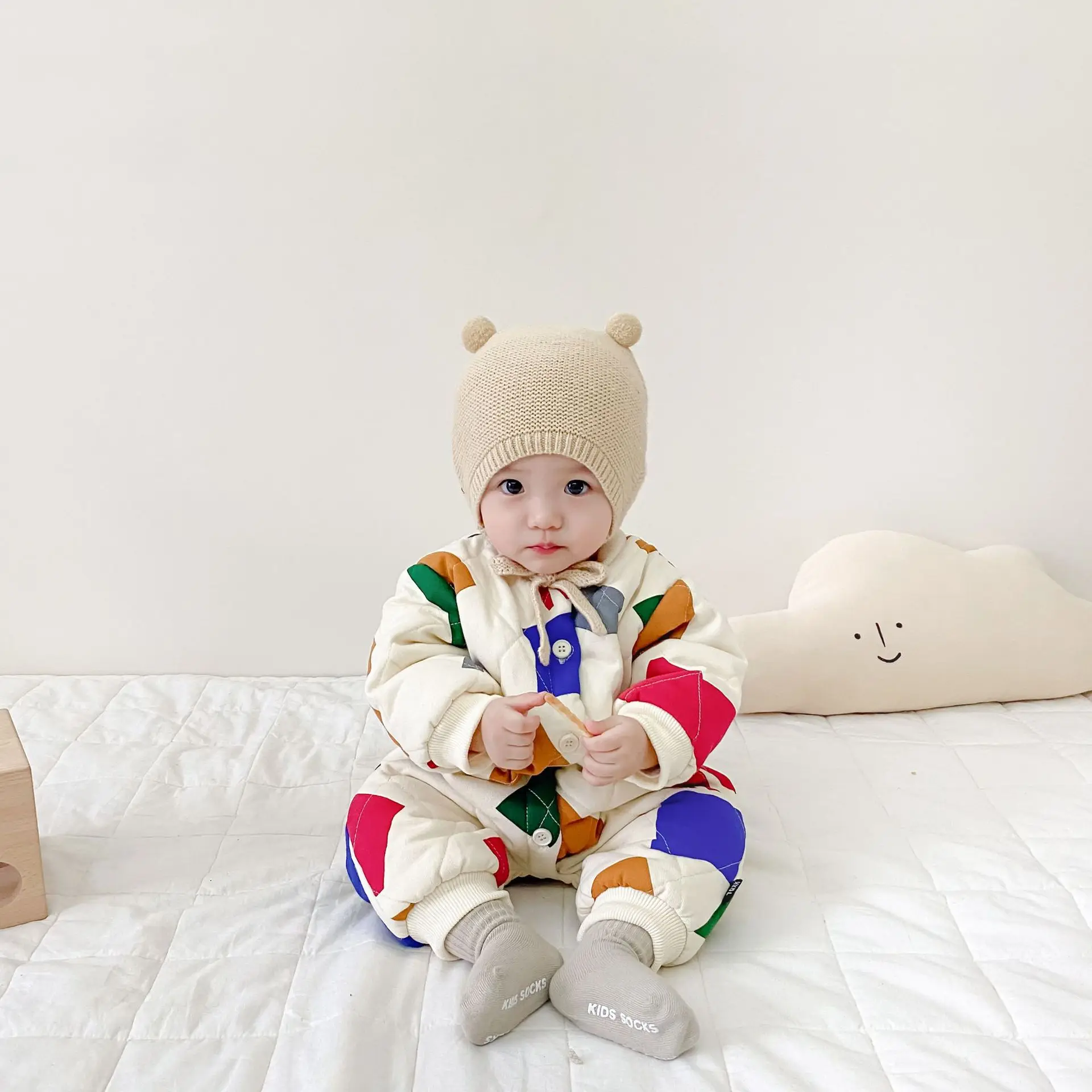 남아용 기하학 롬퍼 두꺼운 벨벳 긴팔 외투 코트,  외투, 싱글 가슴 파카, 2023 겨울