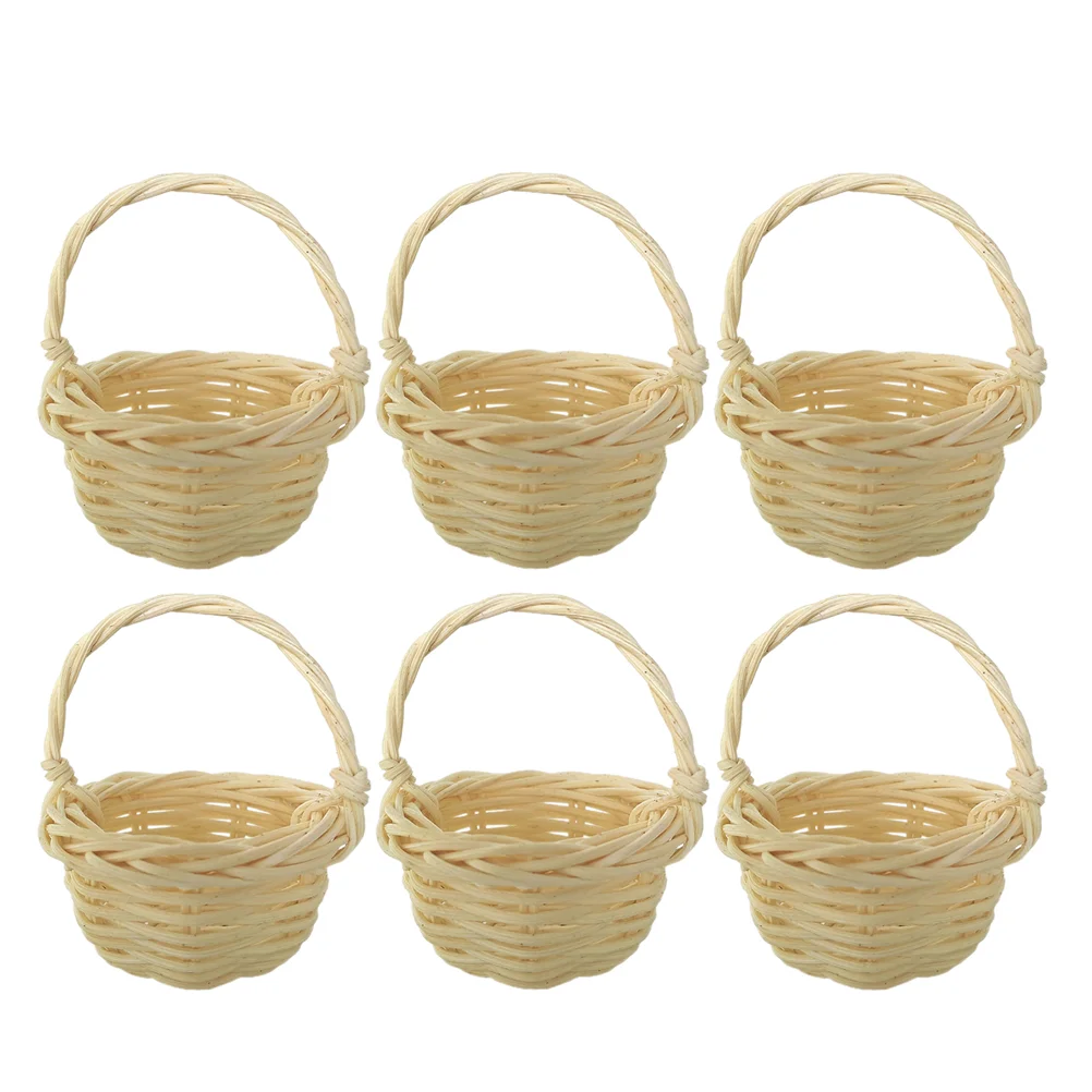 

6 Pcs Rattan Mini Basket Bedroom Decoration Tiny Succulents Woven With Handles Picnic Baskets Kitchen