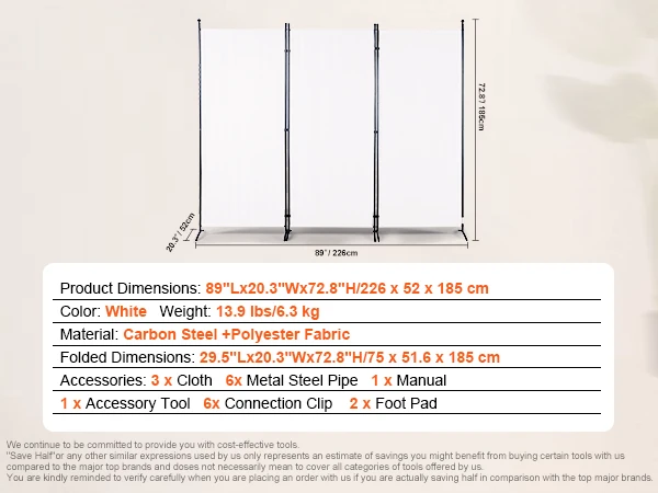 VEVOR Paravent 4 Panneaux Séparateur de Pièce Cloison Pliante 224x30x171 cm Noir