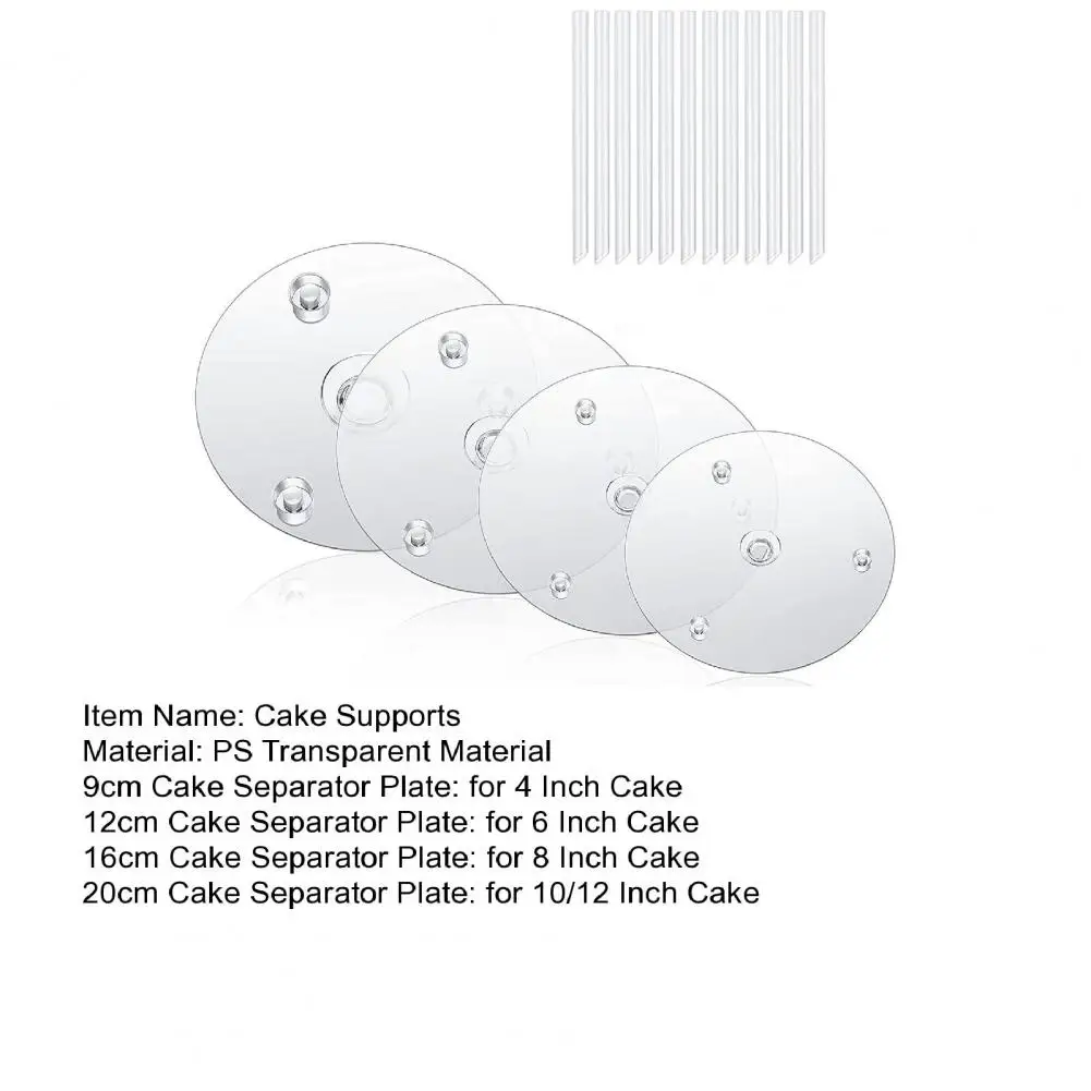 1 Set Transparent Stacking Cake Supports 4 Separator Plates 12 Cake Support Stand Rods For 4/6/8/10 Inch Cakes Dowel Base Tools