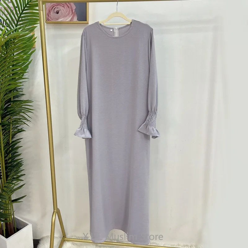 Eid Ramadan Solid Color Modest Prayer Dress Turkish Islamic Kaftan Without Hijab Muslim Dubai Abaya Dresses Loose Women Clothing