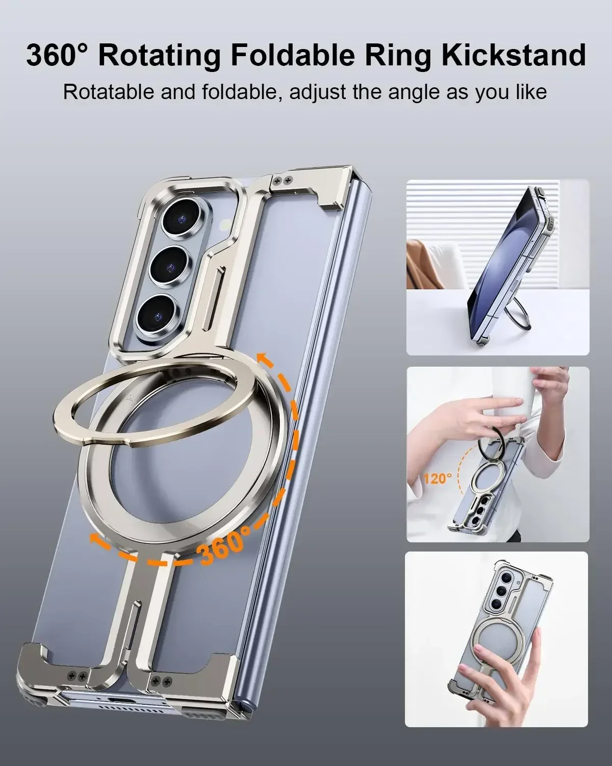 Eary Frameless for Samsung Galaxy Z Fold 6 5 Phone Case with Magsafe Kickstand 360°Rotatable Bezel Less Ultra for Z Fold 5 Cover