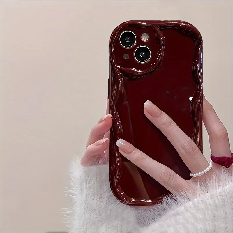 Vintage Wine Red Wavy Soft Shockproof Phone Case with Protective Bumper